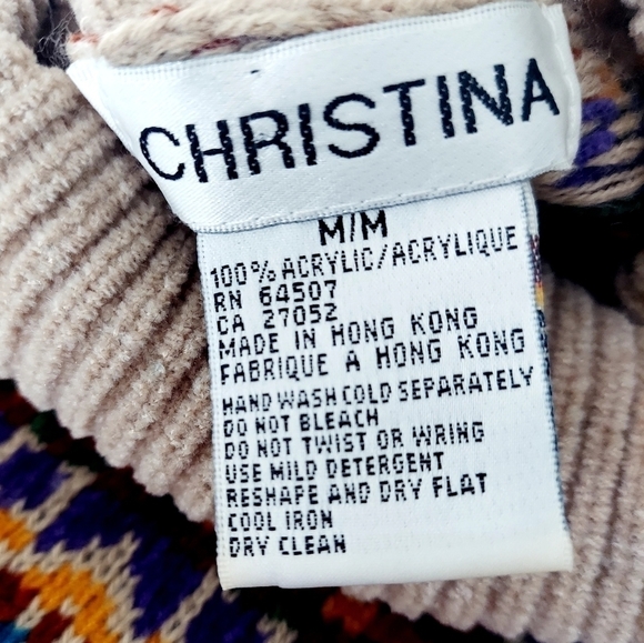 Vintage Sweater Tunic Turtleneck Medium 1990s Aztec Design Made In Hong Kong Y2K - Picture 10 of 10